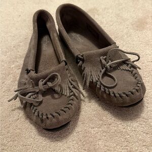 Minnetonka Grey Suede Moccasins
